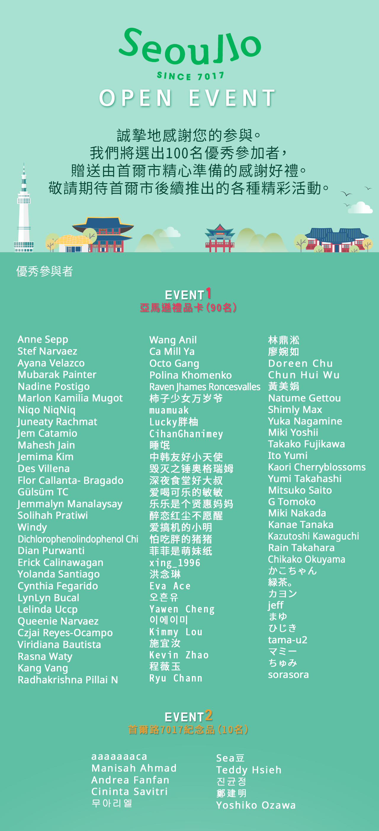 Seoullo SINCE 7017 OPEN EVENT 參加首爾路活動拿好禮！！