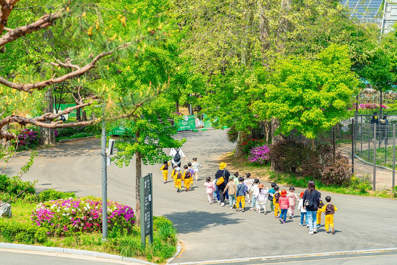 來首爾兒童大公園郊遊的小朋友們和帶隊老師的照片
